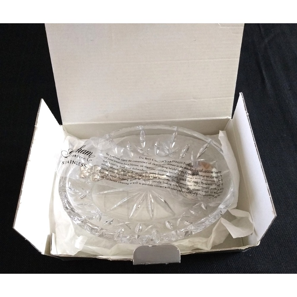 Gorham Crystal Cranberry Serving Dish & Stainless Spoon Lady Anne 1999 NOS NEW